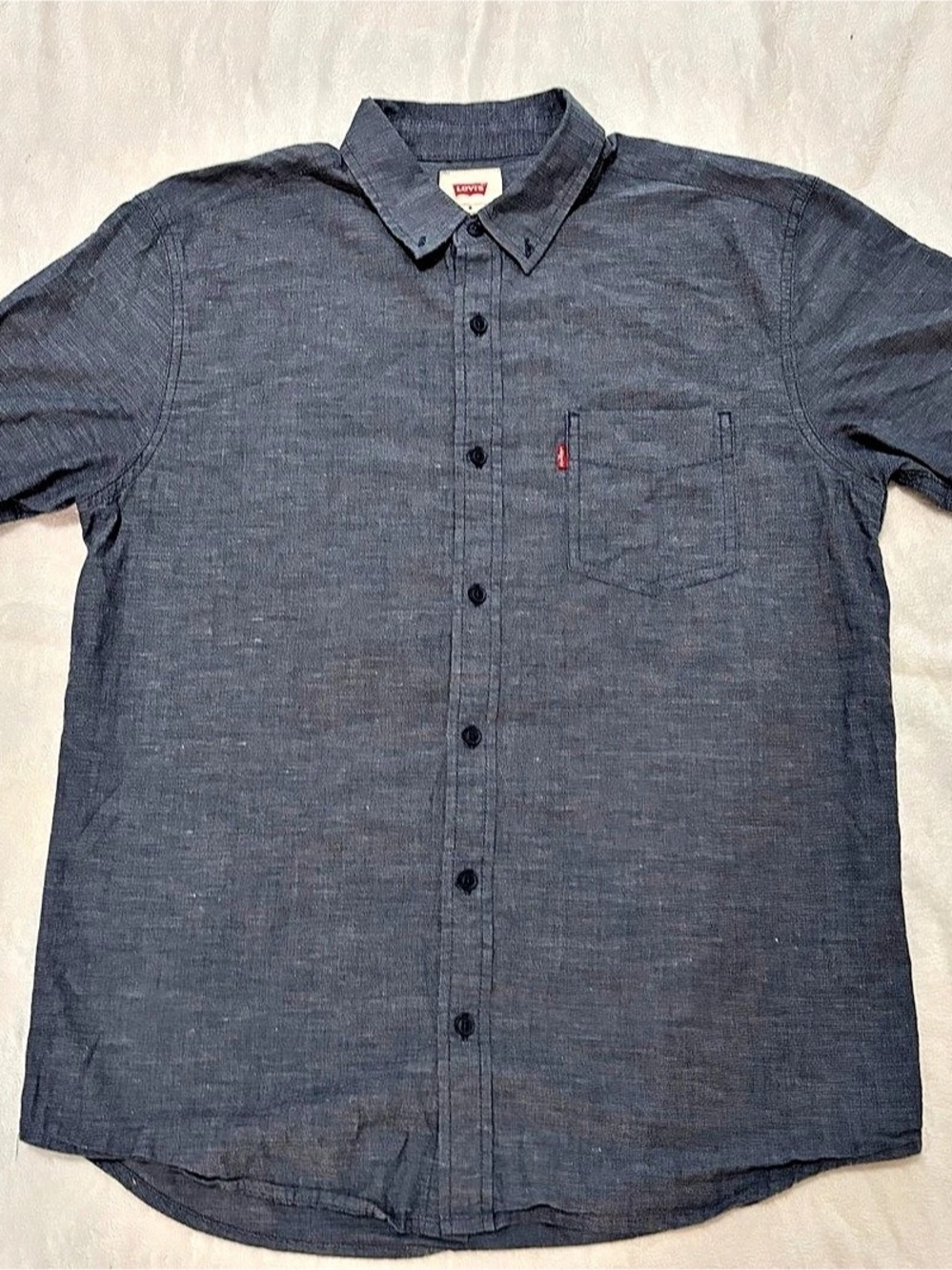 Levi's Men's Short Sleeve Chambray Button Up Shirt Grey Pocket Size M